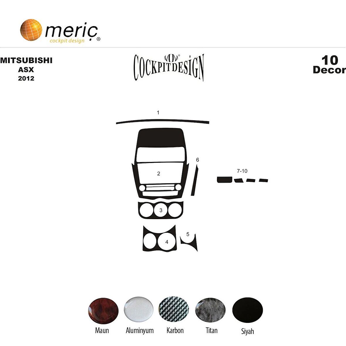 Meriç® Mitsubishi ASX Ön Torpido Kaplama 10 Parça 2012-2016
