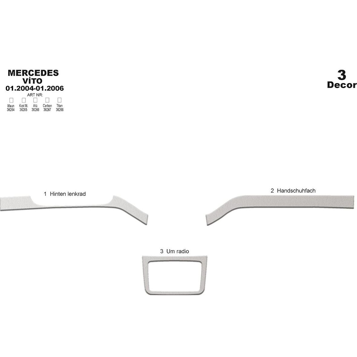 Meriç® Mercedes Vito Ön Torpido Kaplama 3 Parça 2004-2006