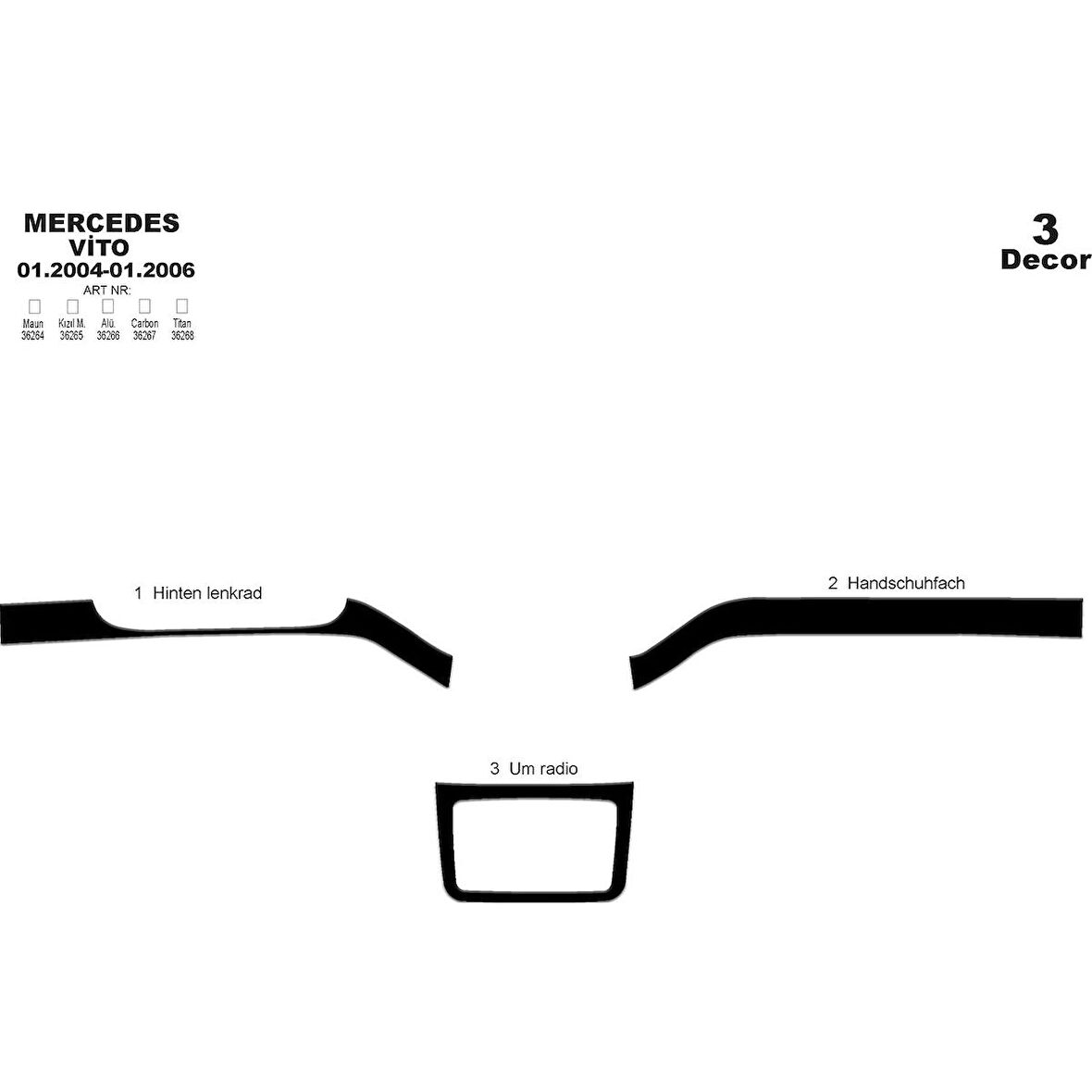 Meriç® Mercedes Vito Ön Torpido Kaplama 3 Parça 2004-2006