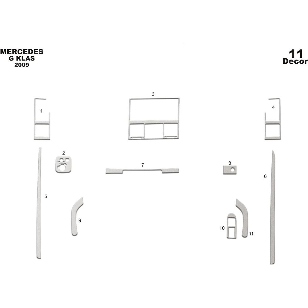 Meriç® Mercedes GL Ön Torpido Kaplama 11 Parça 2009-2012