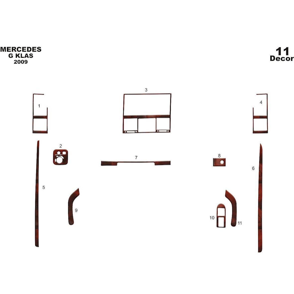 Meriç® Mercedes GL Ön Torpido Kaplama 11 Parça 2009-2012