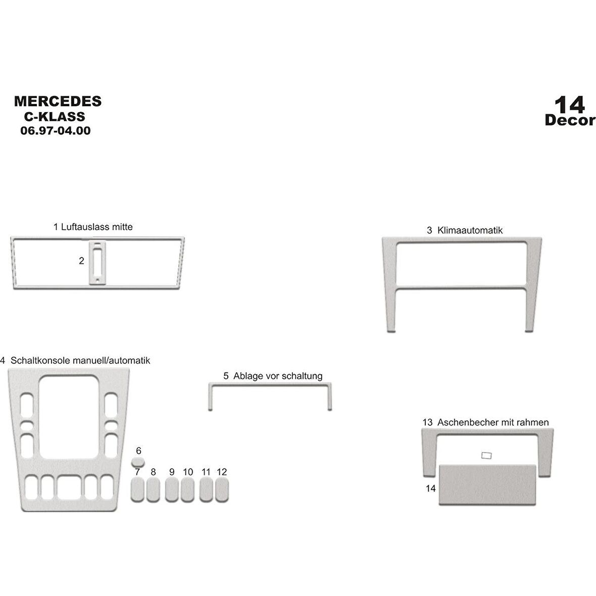 Meriç® Mercedes C Serisi Ön Torpido Kaplama 14 Parça 1997-2000