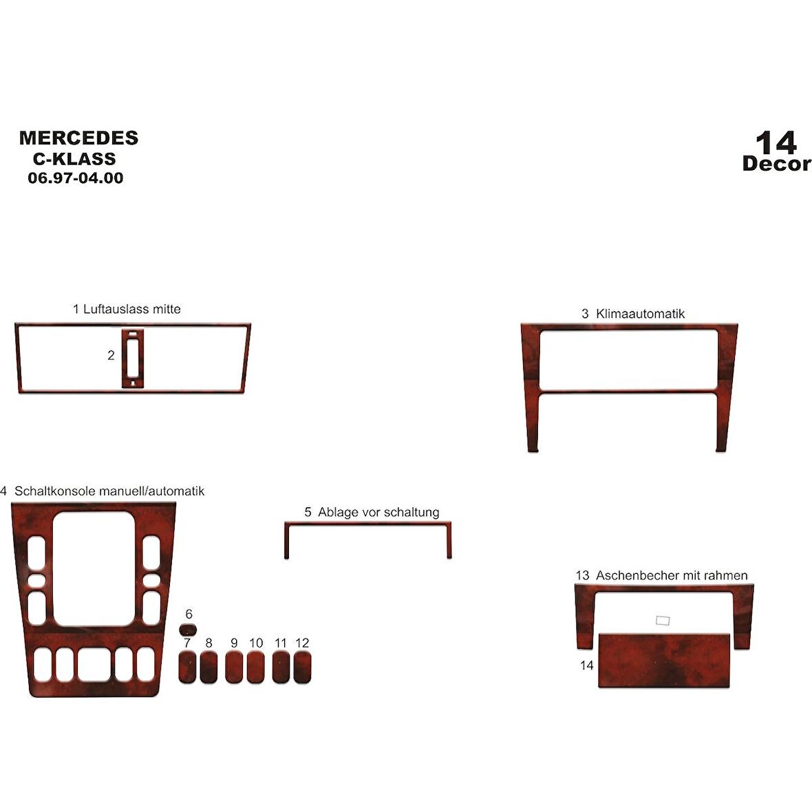 Meriç® Mercedes C Serisi Ön Torpido Kaplama 14 Parça 1997-2000