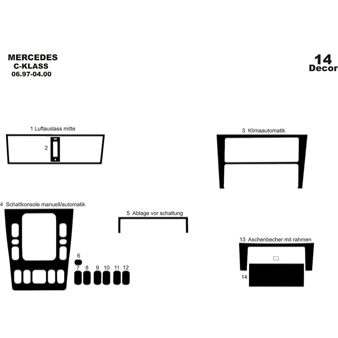 Meriç® Mercedes C Serisi Ön Torpido Kaplama 14 Parça 1997-2000