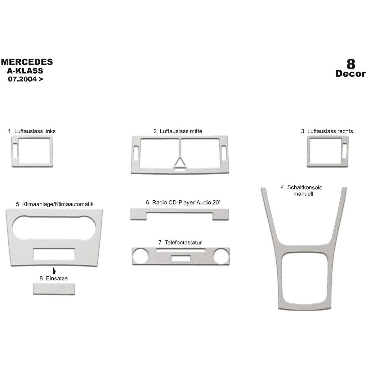 Meriç® Mercedes A/B Serisi Ön Torpido Kaplama 8 Parça 2004-2009