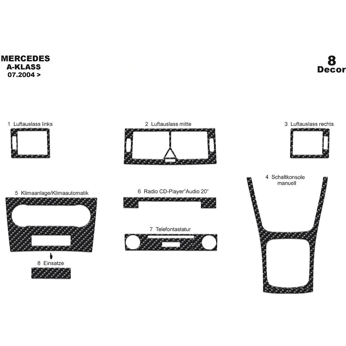 Meriç® Mercedes A/B Serisi Ön Torpido Kaplama 8 Parça 2004-2009