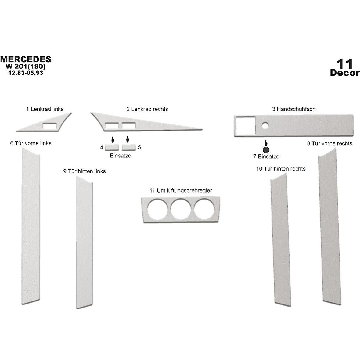 Meriç® Mercedes 190 Ön Torpido Kaplama 11 Parça 1983-1993