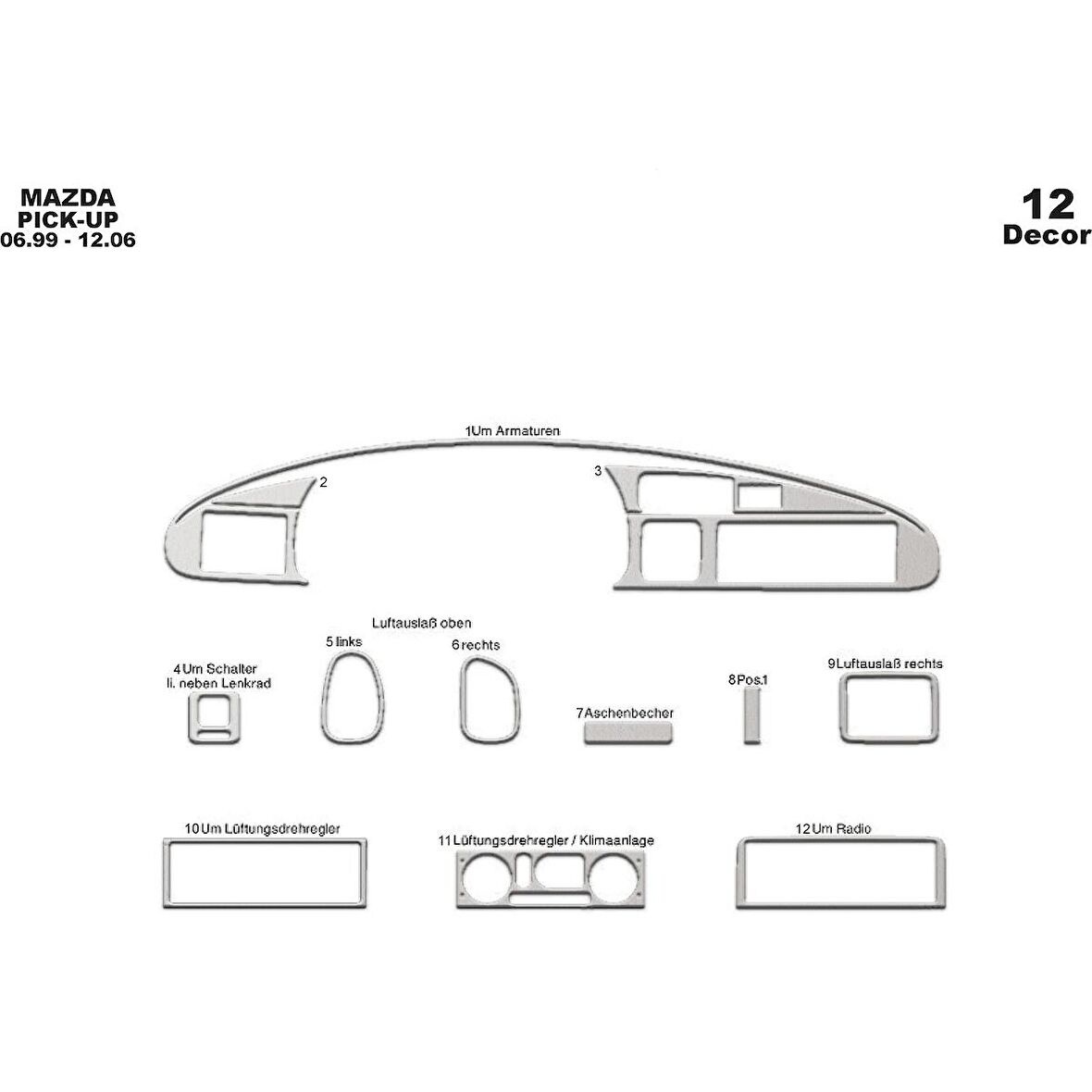 Meriç® Mazda Pick-Up Ön Torpido Kaplama 12 Parça 1999-2006