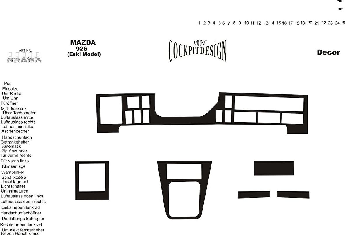 Meriç® Mazda 926 Ön Torpido Kaplama 6 Parça 1994-1999