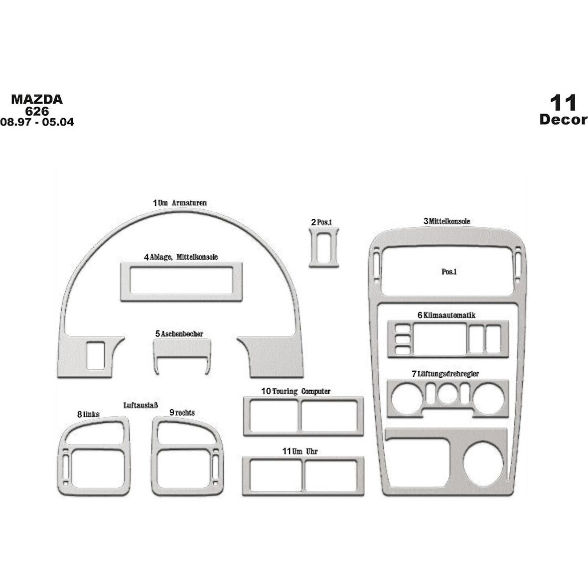 Meriç® Mazda 626 Ön Torpido Kaplama 11 Parça 1997-2004