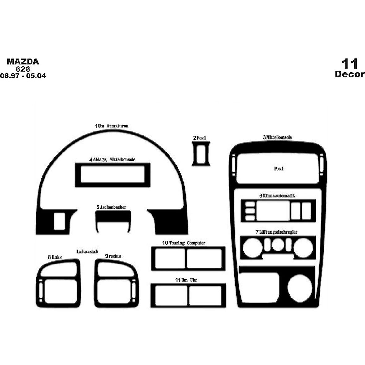 Meriç® Mazda 626 Ön Torpido Kaplama 11 Parça 1997-2004
