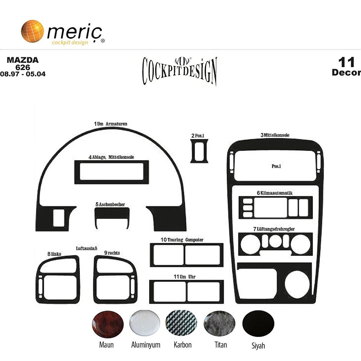 Meriç® Mazda 626 Ön Torpido Kaplama 11 Parça 1997-2004