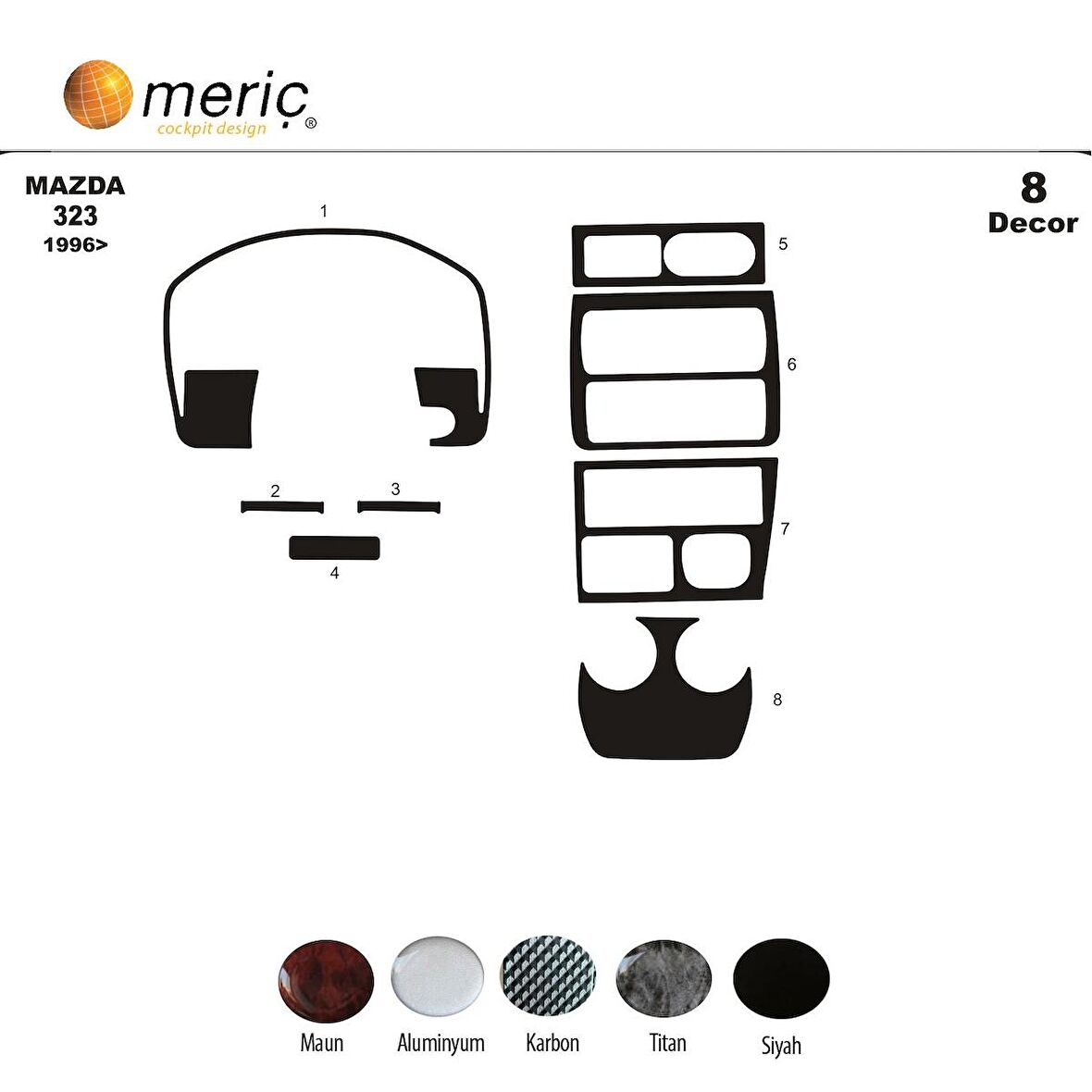 Meriç® Mazda 323 Ön Torpido Kaplama 8 Parça 1996-1999