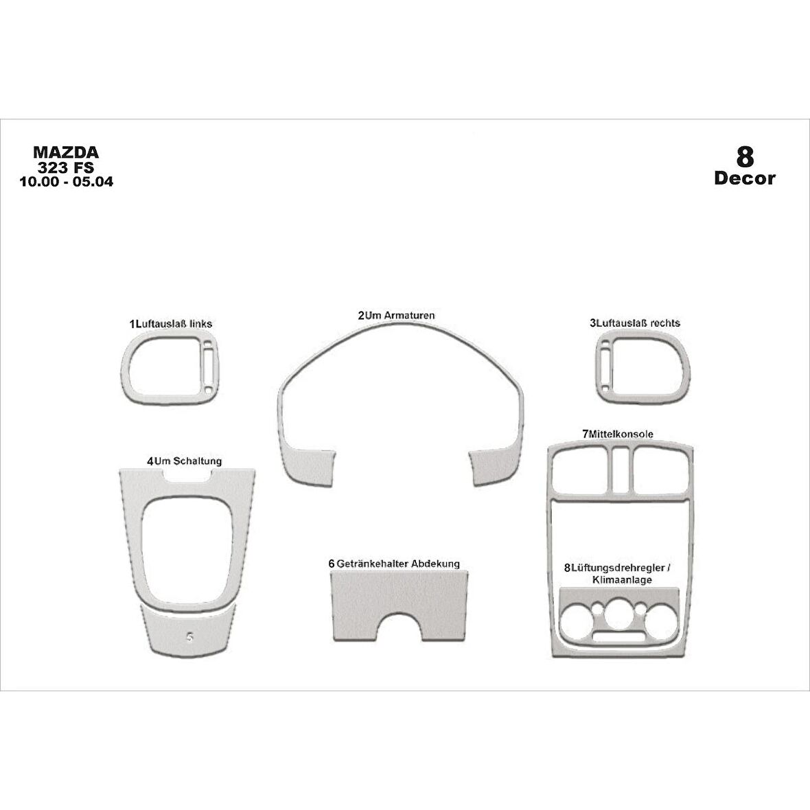 Meriç® Mazda 323 Fs Ön Torpido Kaplama 8 Parça 2000-2004