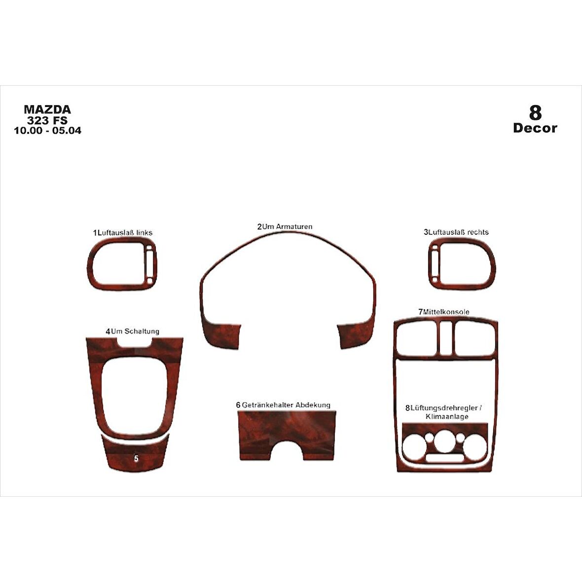 Meriç® Mazda 323 Fs Ön Torpido Kaplama 8 Parça 2000-2004