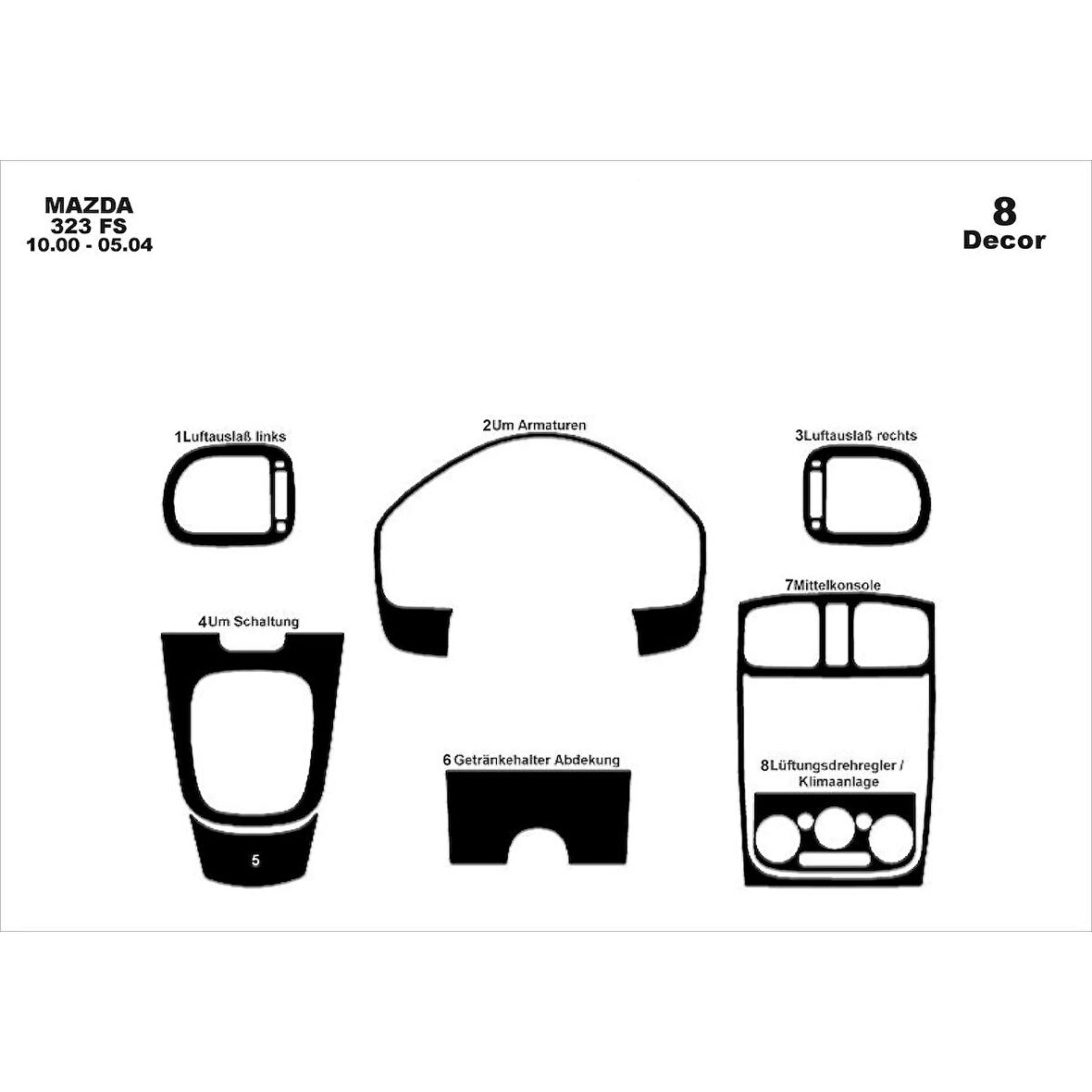 Meriç® Mazda 323 Fs Ön Torpido Kaplama 8 Parça 2000-2004
