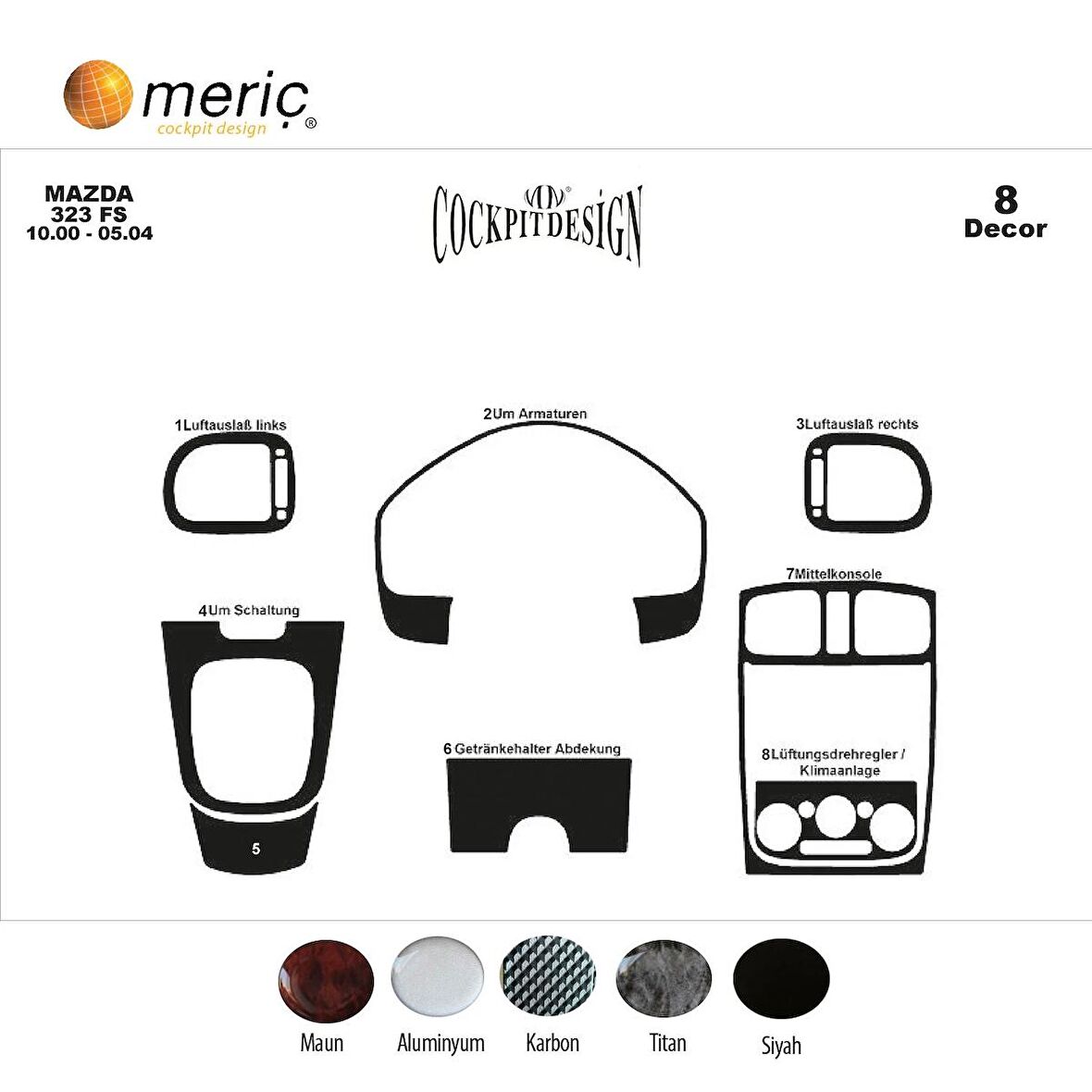Meriç® Mazda 323 Fs Ön Torpido Kaplama 8 Parça 2000-2004