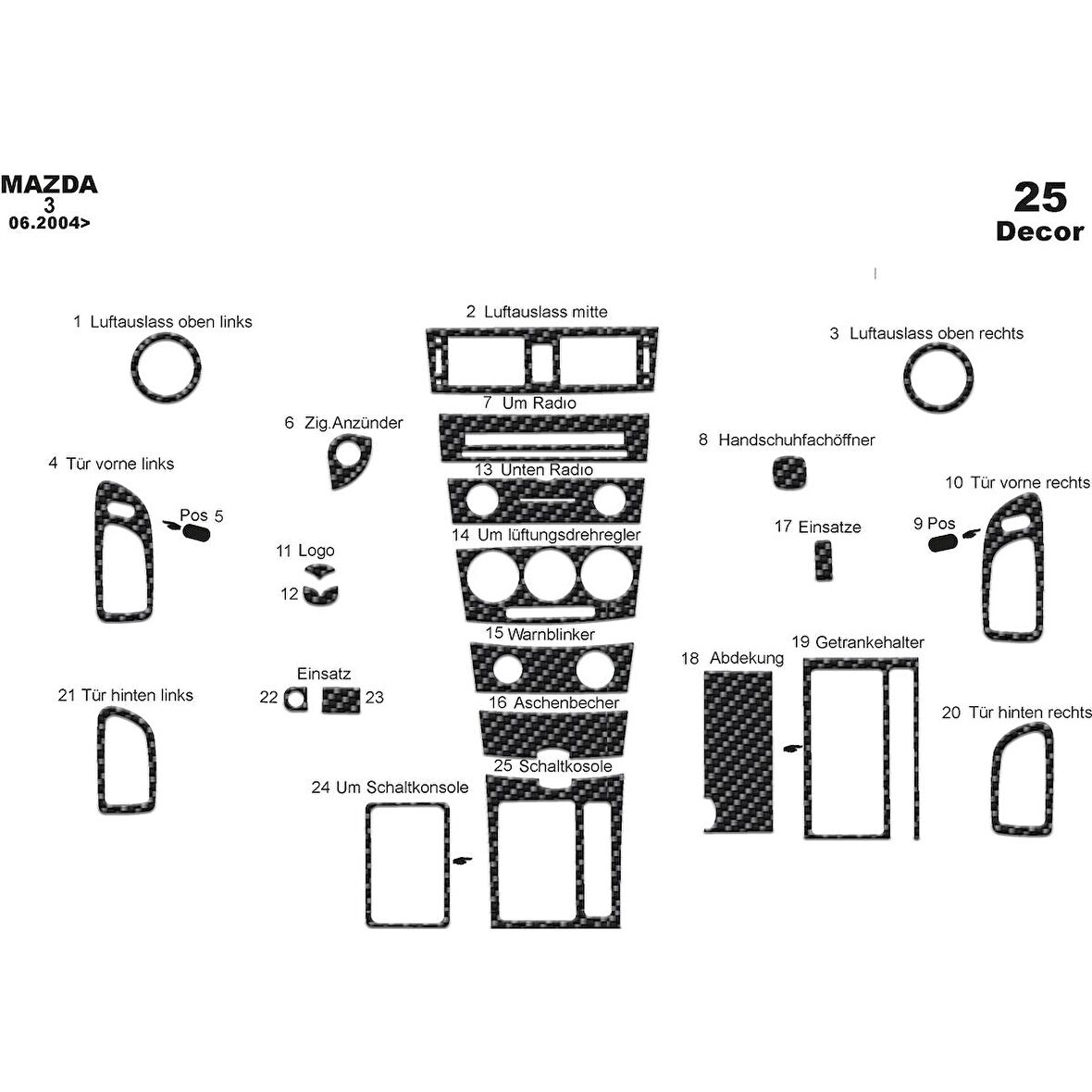 Meriç® Mazda 3 Ön Torpido Kaplama 25 Parça 2004-2009