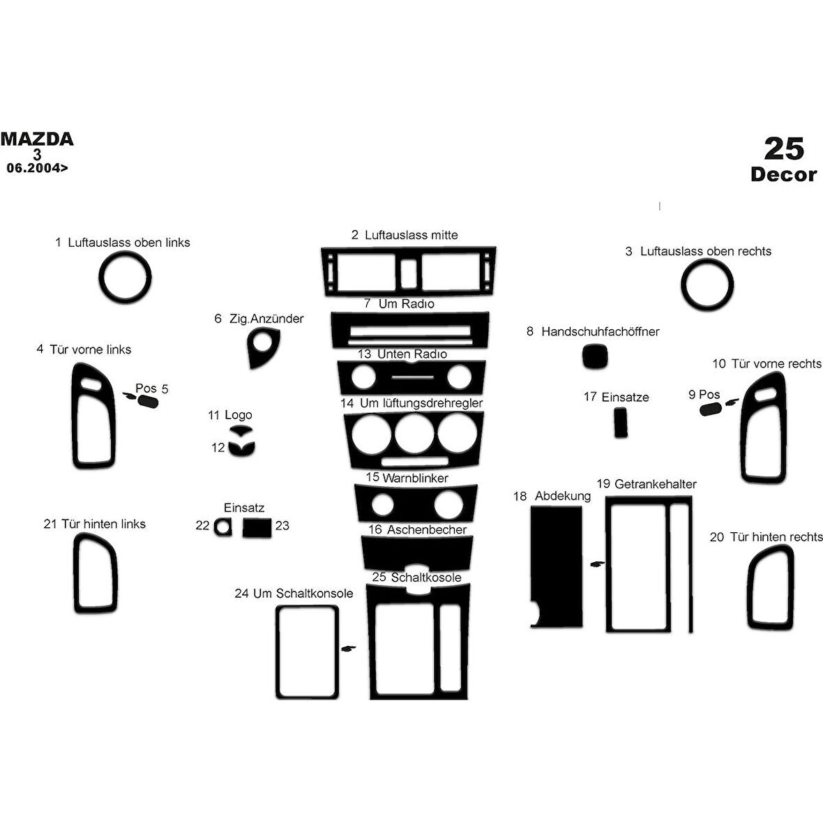 Meriç® Mazda 3 Ön Torpido Kaplama 25 Parça 2004-2009