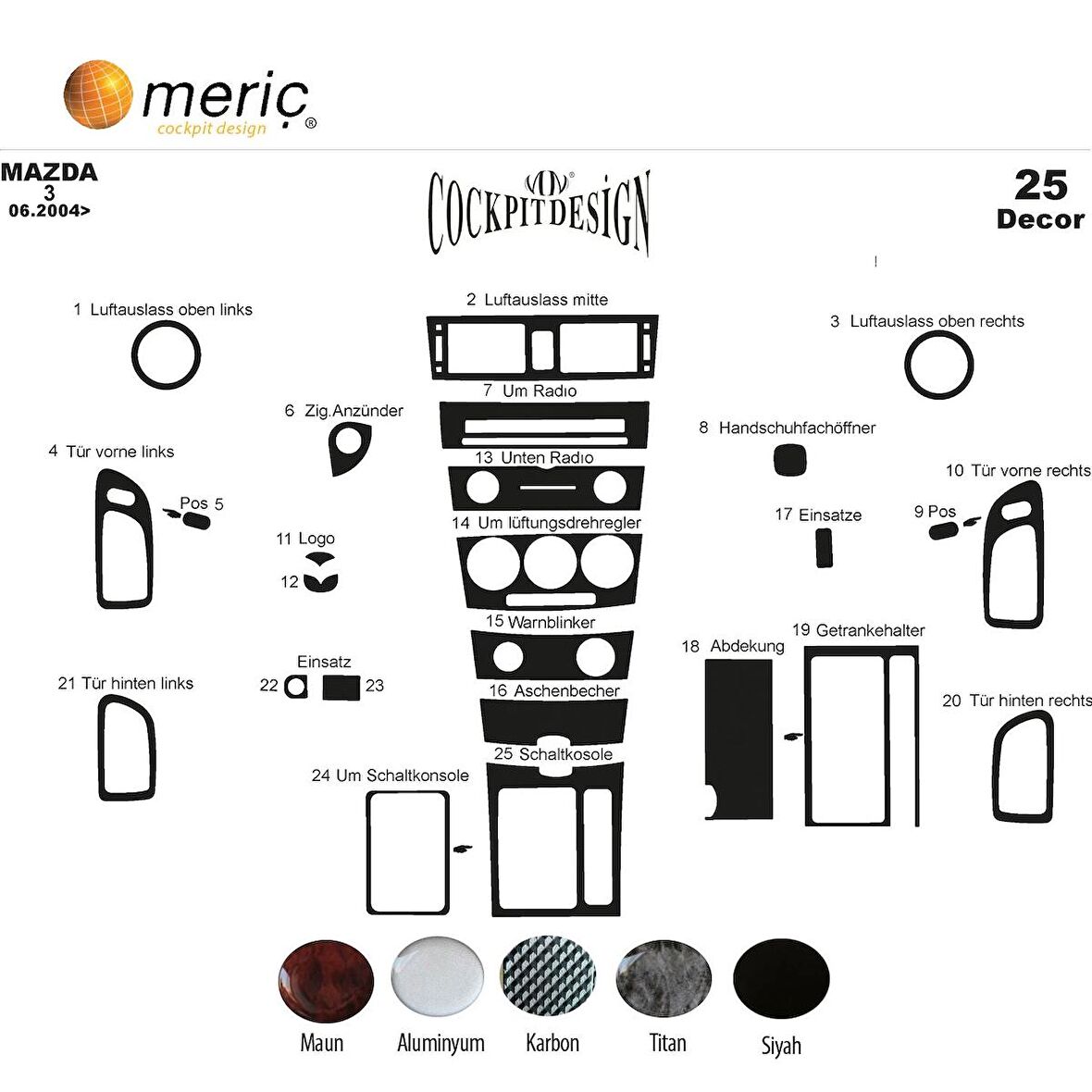 Meriç® Mazda 3 Ön Torpido Kaplama 25 Parça 2004-2009