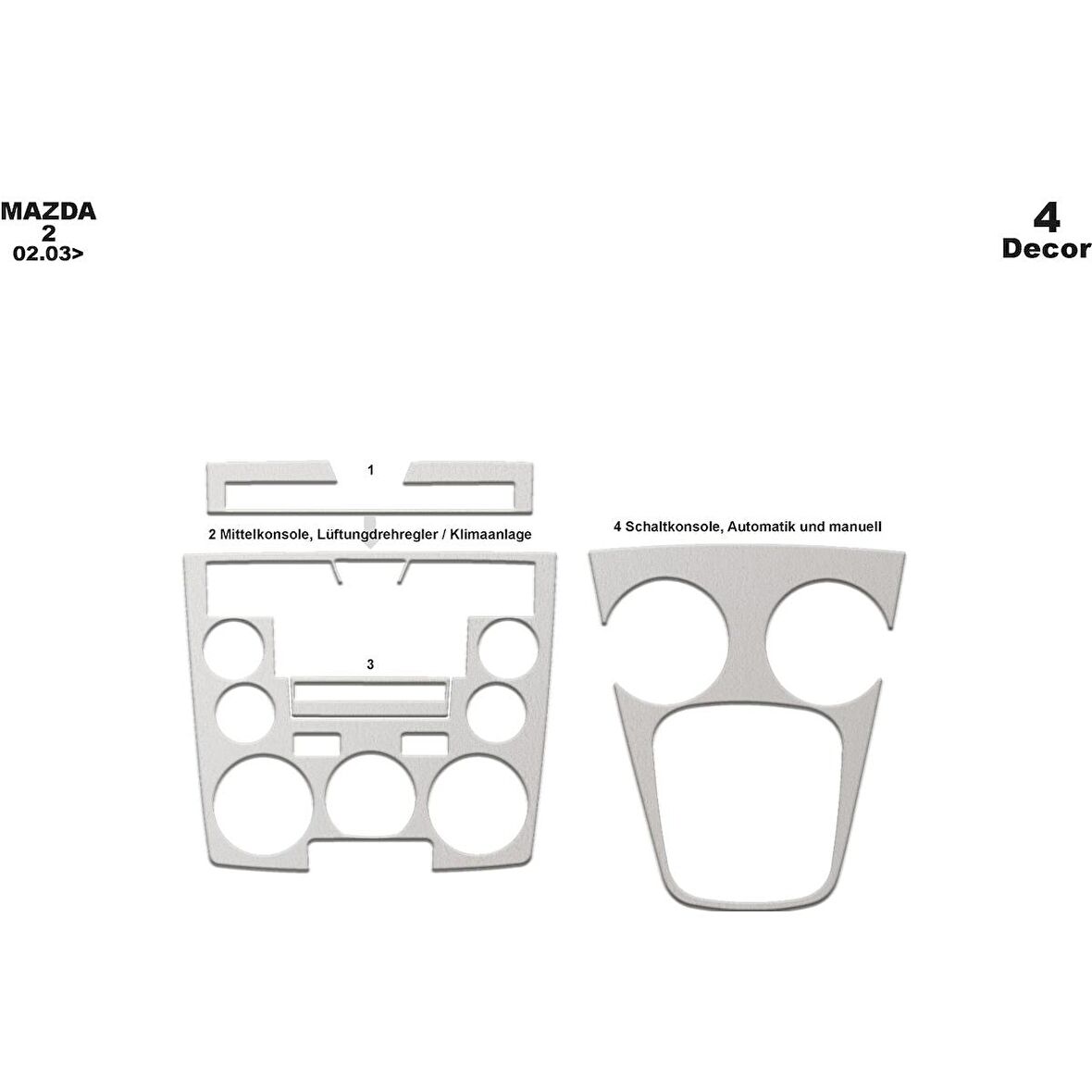 Meriç® Mazda 2 Ön Torpido Kaplama 4 Parça 2003-2006