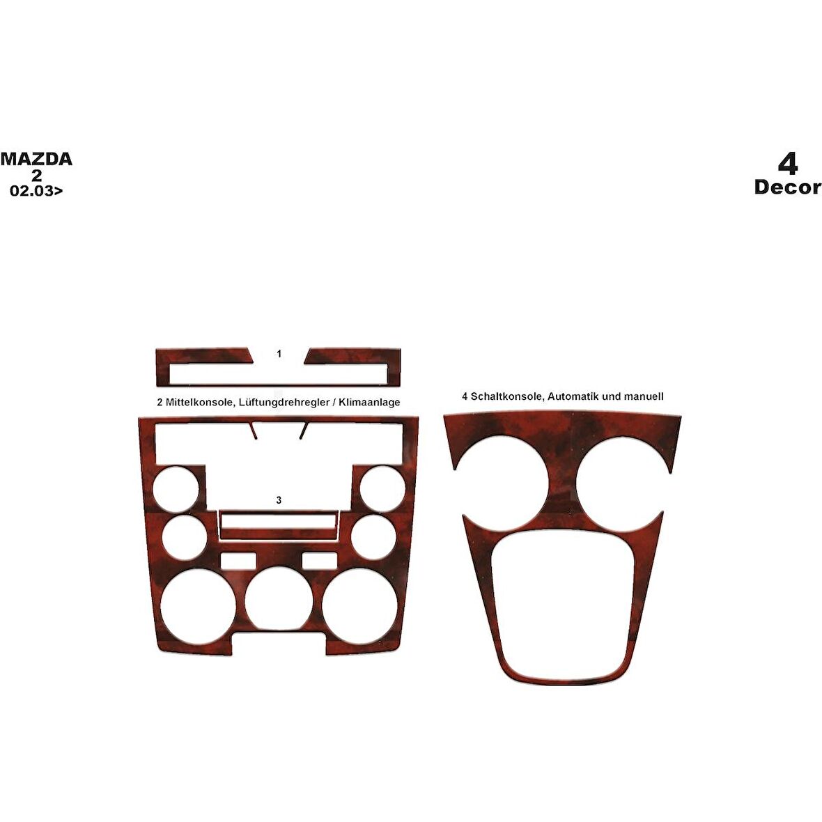Meriç® Mazda 2 Ön Torpido Kaplama 4 Parça 2003-2006