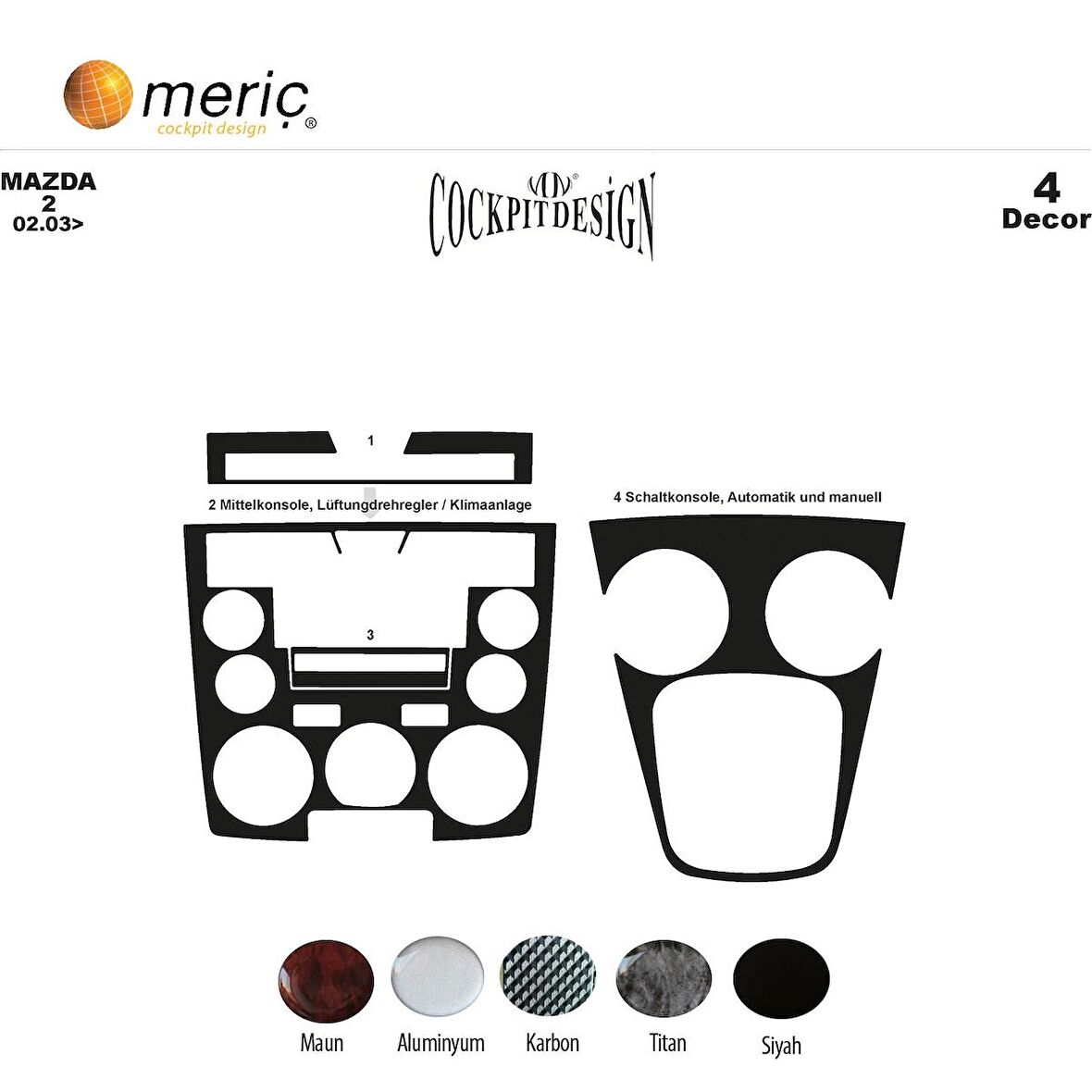 Meriç® Mazda 2 Ön Torpido Kaplama 4 Parça 2003-2006