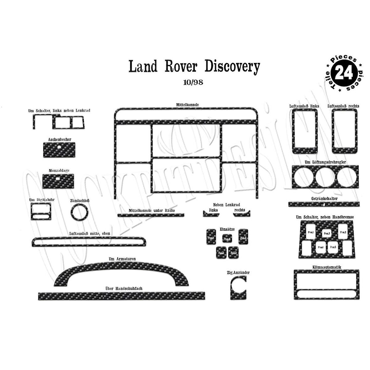 Meriç® Land Rover Discovery Ön Torpido Kaplama 24 Parça 1998-2004
