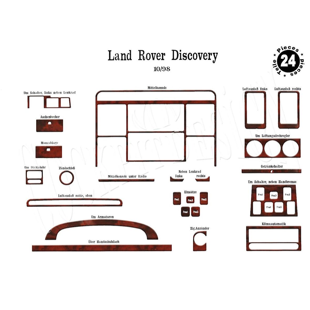 Meriç® Land Rover Discovery Ön Torpido Kaplama 24 Parça 1998-2004