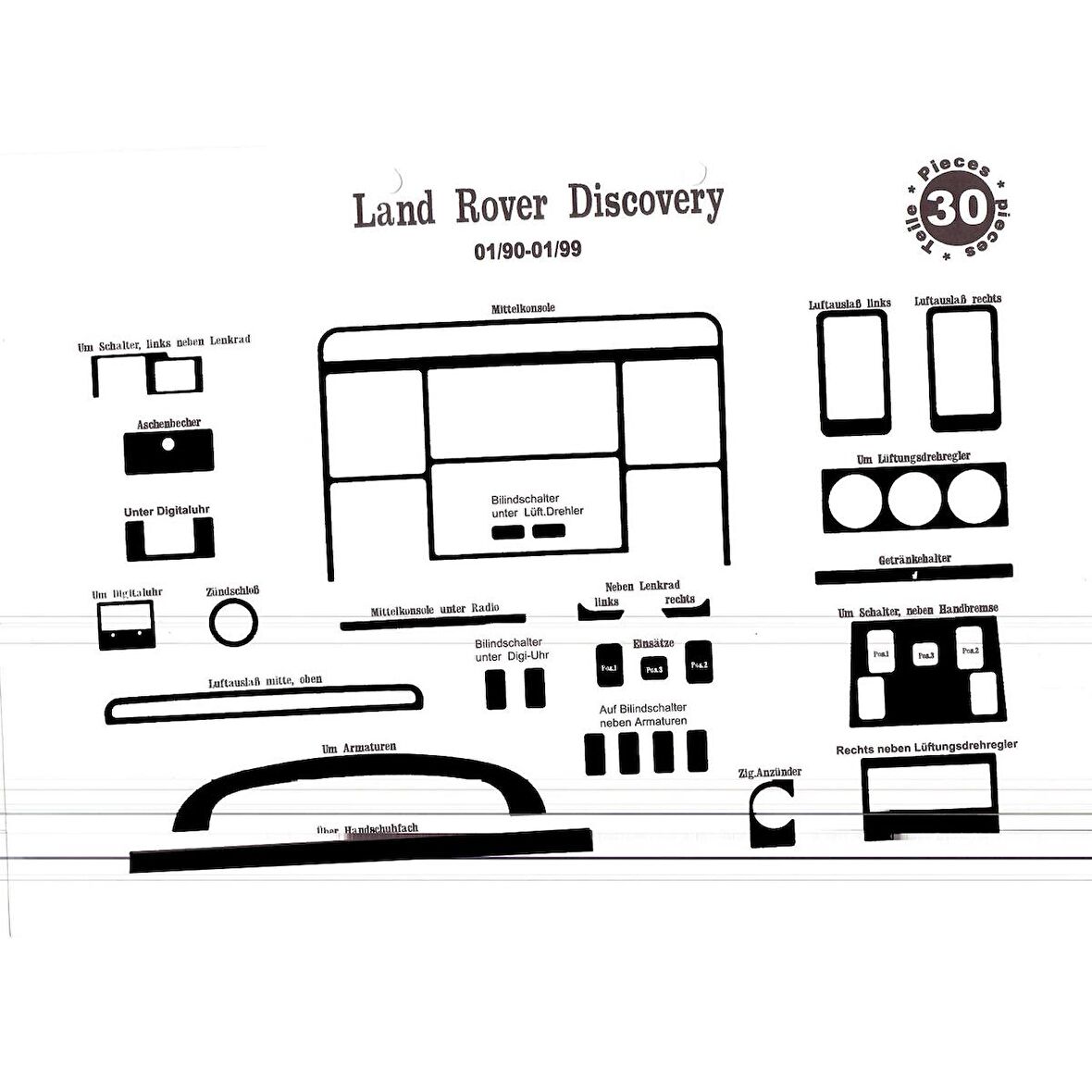 Meriç® Land Rover Discovery Ön Torpido Kaplama 30 Parça 1990-1998