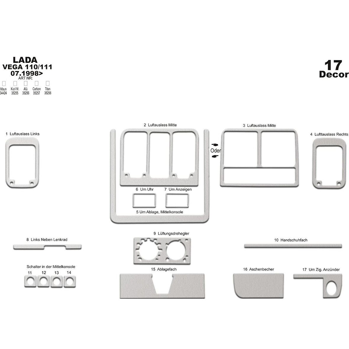 Meriç® Lada Vega 110/111 Ön Torpido Kaplama 17 Parça 1998-›