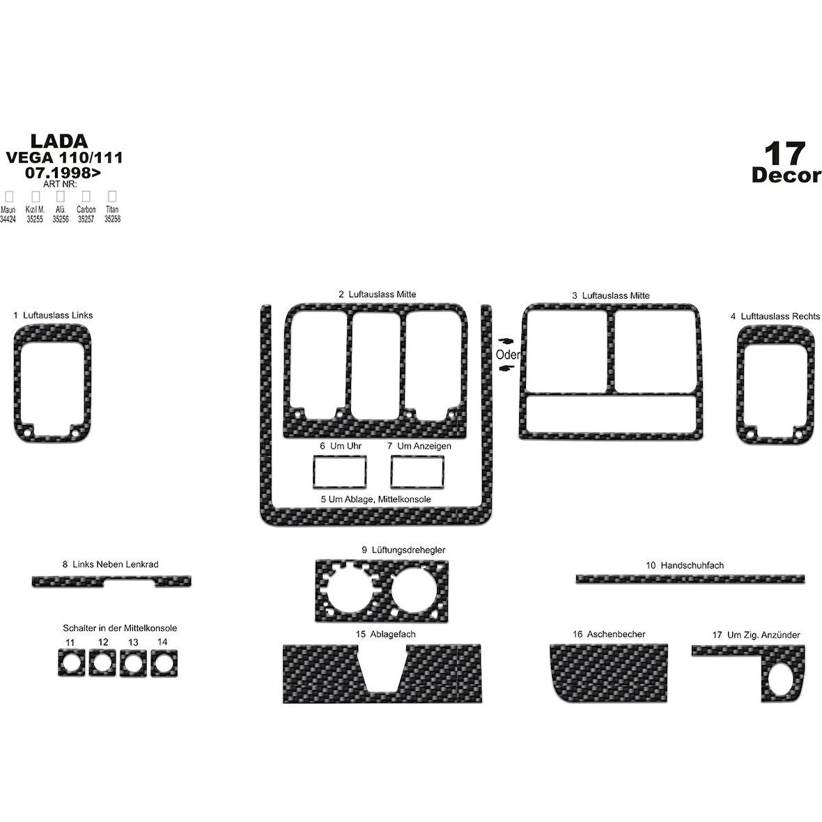 Meriç® Lada Vega 110/111 Ön Torpido Kaplama 17 Parça 1998-›