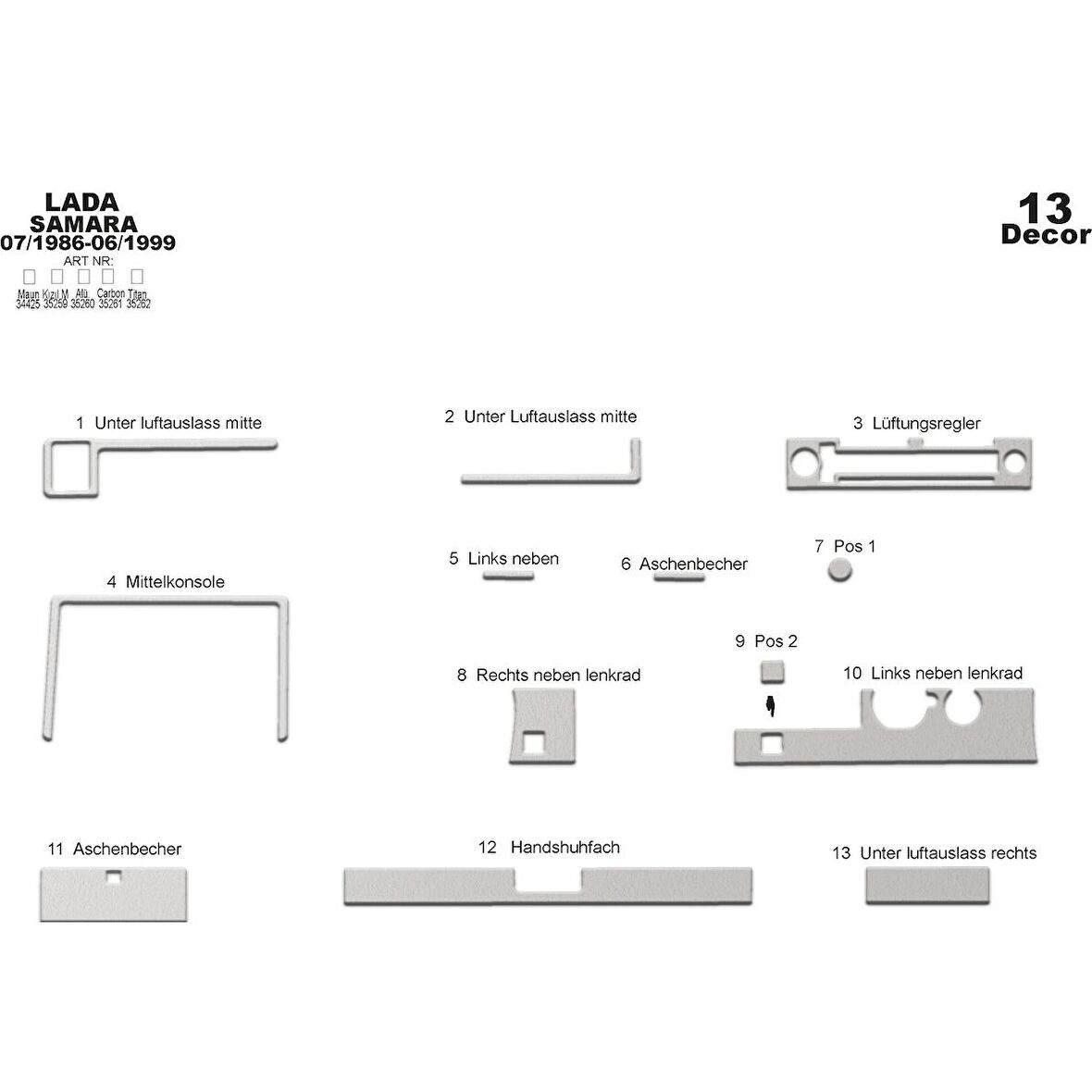 Meriç® Lada Samara Ön Torpido Kaplama 13 Parça 1986-1999