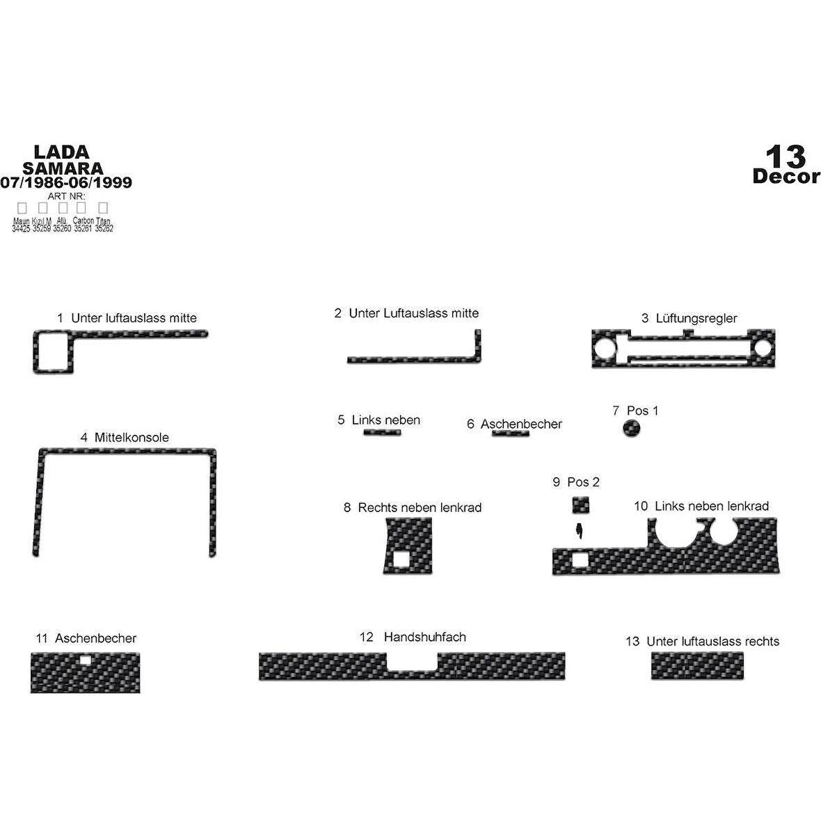 Meriç® Lada Samara Ön Torpido Kaplama 13 Parça 1986-1999