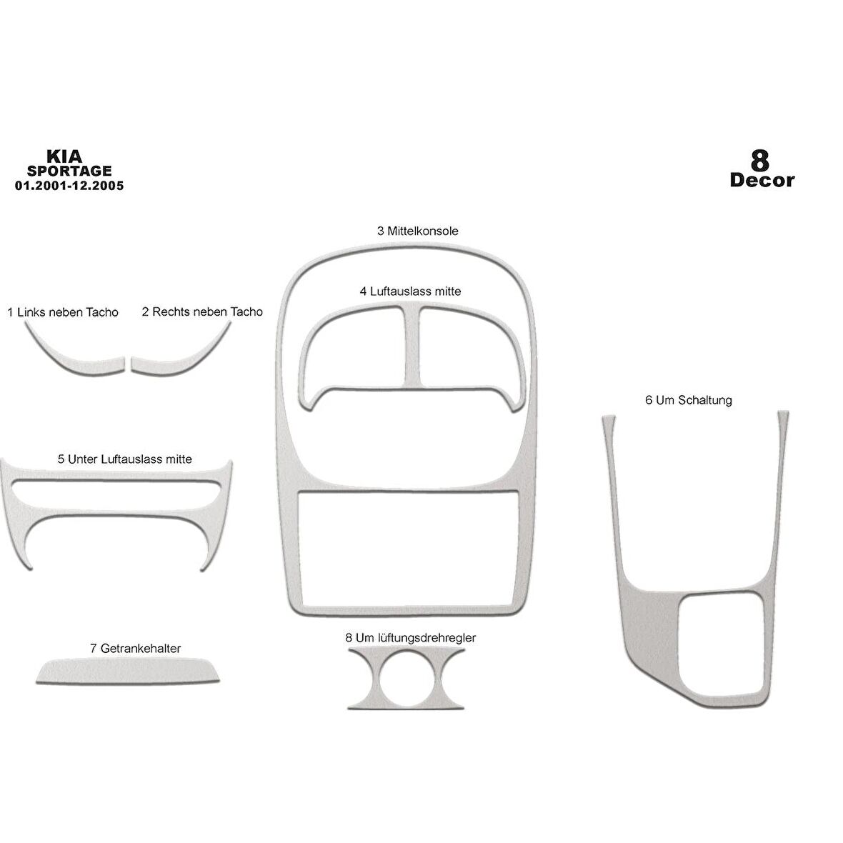 Meriç® Kia Sportage Ön Torpido Kaplama 8 Parça 2001-2005