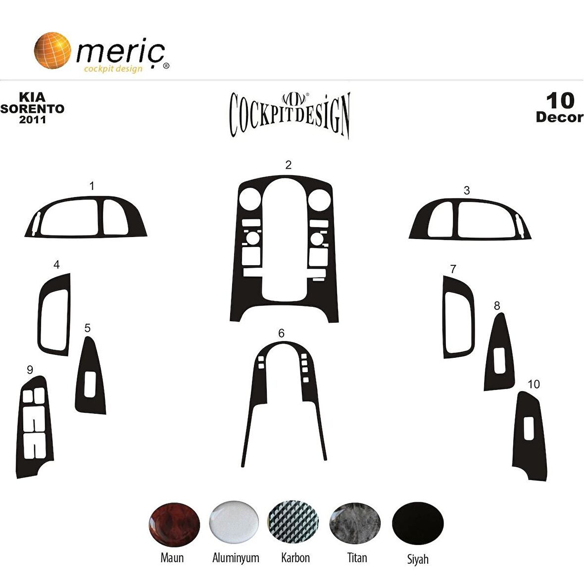 Meriç® Kia Sorento Ön Torpido Kaplama 10 Parça 2011-›