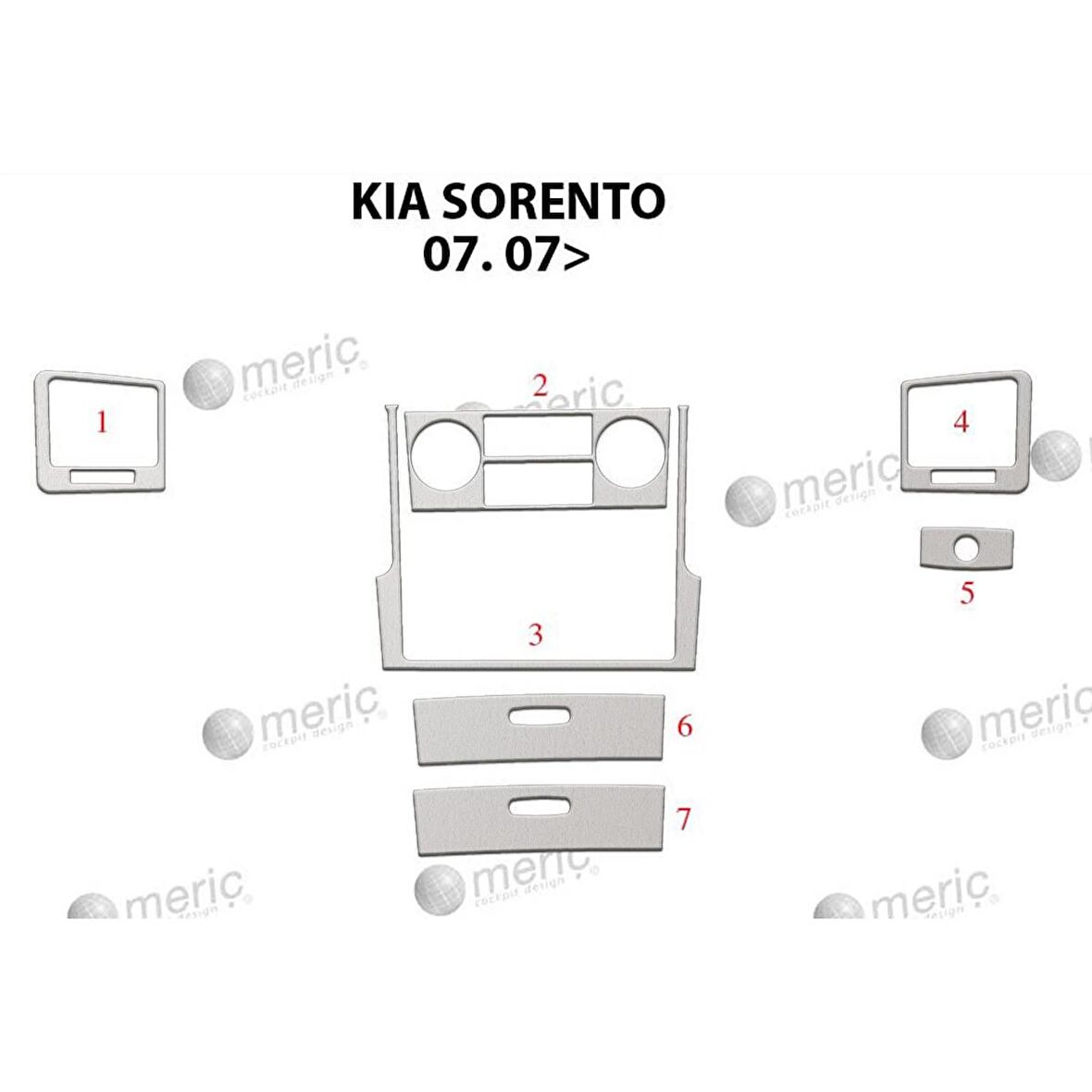 Meriç® Kia Sorento Ön Torpido Kaplama 7 Parça 2007-2010