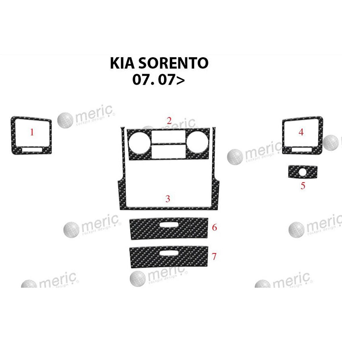 Meriç® Kia Sorento Ön Torpido Kaplama 7 Parça 2007-2010