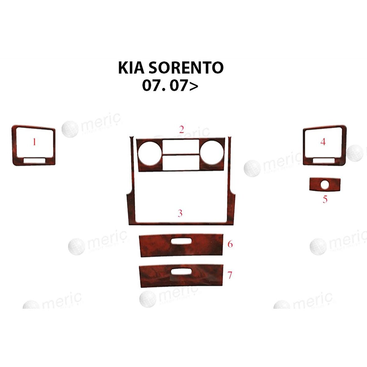 Meriç® Kia Sorento Ön Torpido Kaplama 7 Parça 2007-2010