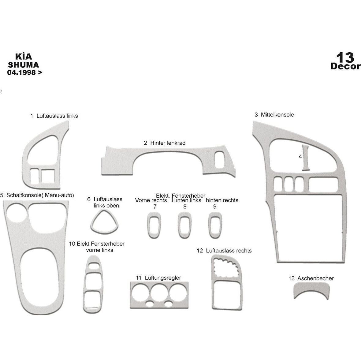 Meriç® Kia Shuma Ön Torpido Kaplama 13 Parça 1998-2006