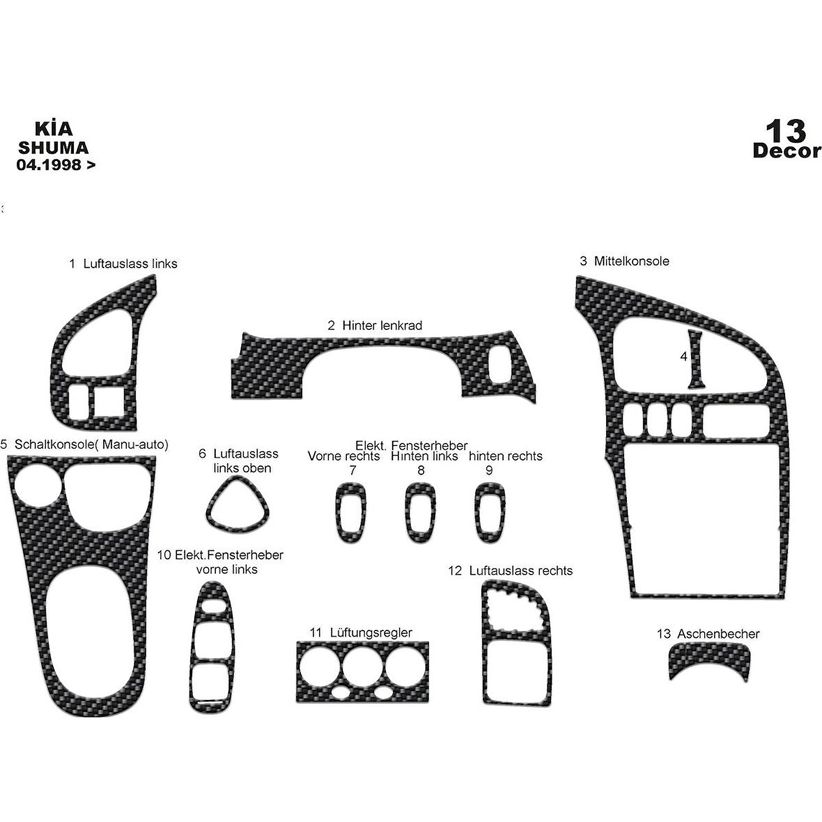 Meriç® Kia Shuma Ön Torpido Kaplama 13 Parça 1998-2006