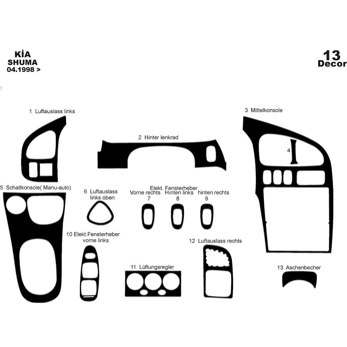 Meriç® Kia Shuma Ön Torpido Kaplama 13 Parça 1998-2006