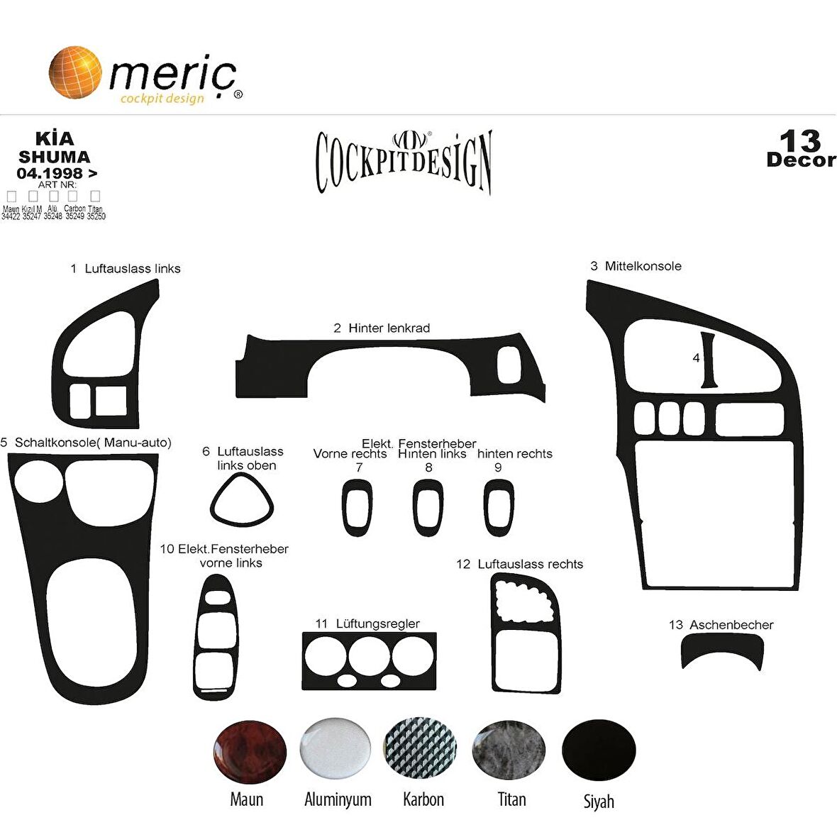 Meriç® Kia Shuma Ön Torpido Kaplama 13 Parça 1998-2006