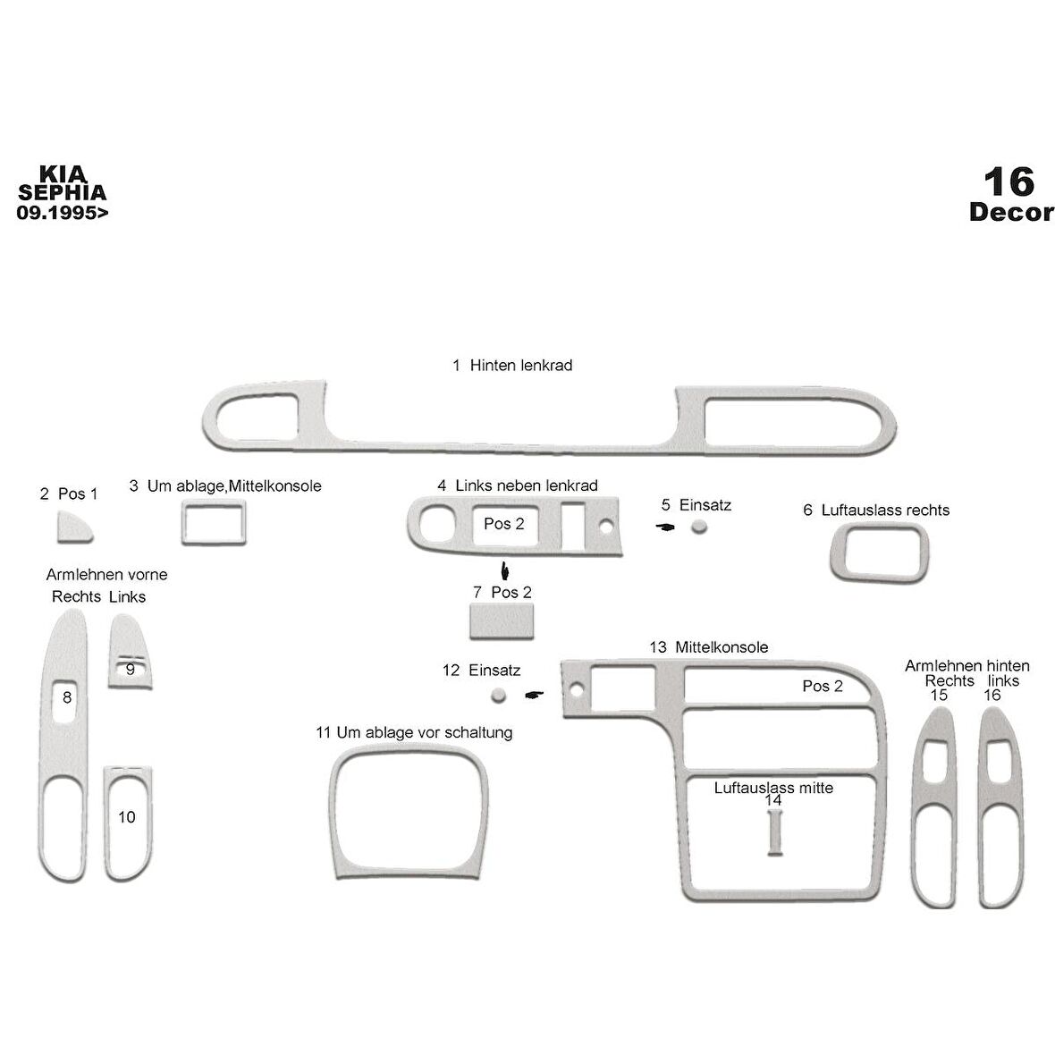 Meriç® Kia Sephia Ön Torpido Kaplama 16 Parça 1995-2006