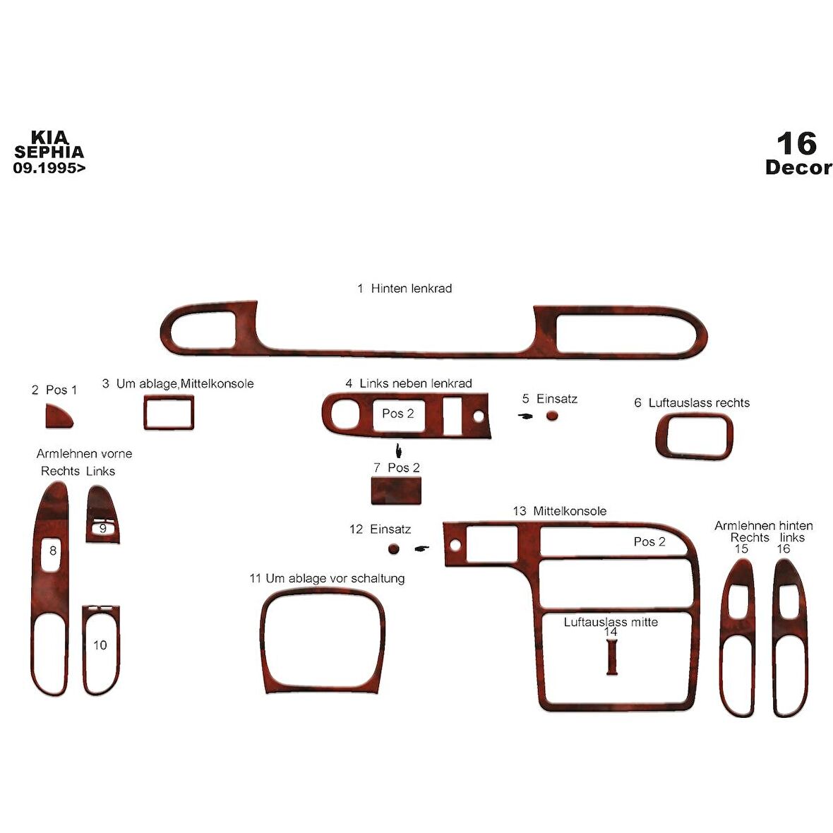 Meriç® Kia Sephia Ön Torpido Kaplama 16 Parça 1995-2006