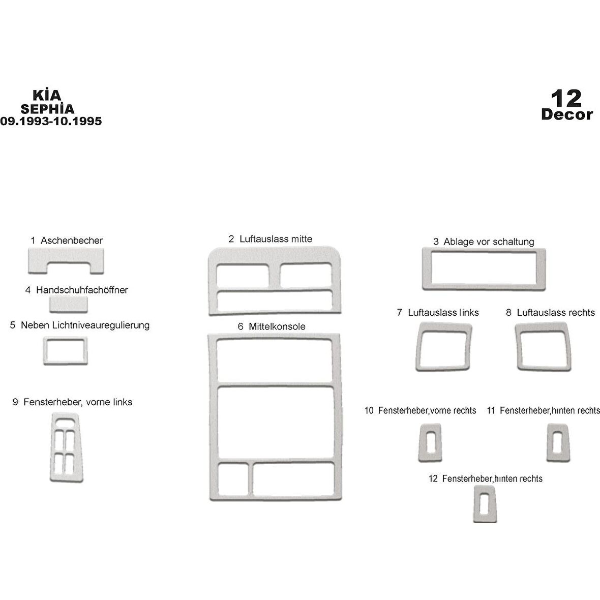 Meriç® Kia Sephia Ön Torpido Kaplama 12 Parça 1993-1995