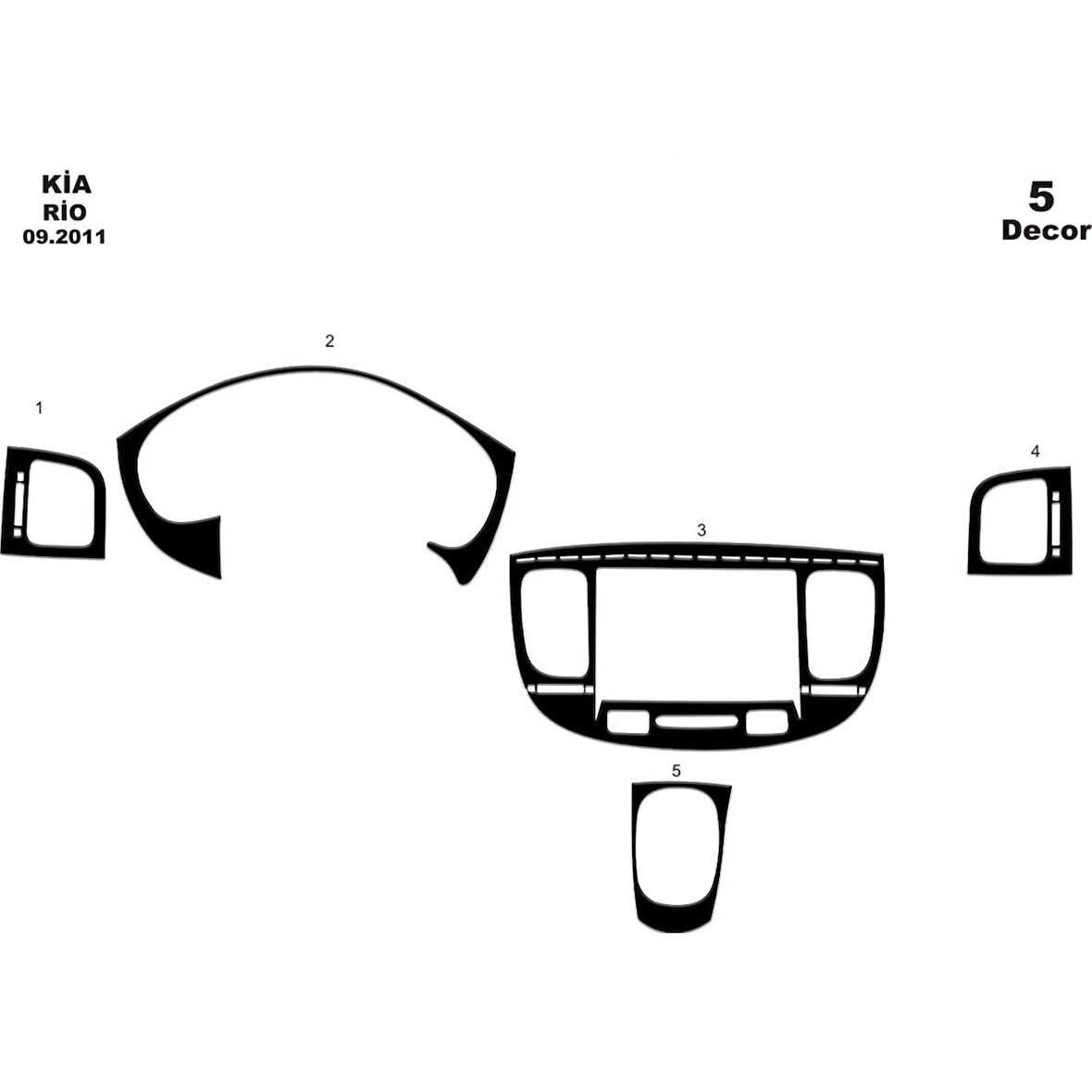 Meriç® Kia Rio Ön Torpido Kaplama 5 Parça 2011-2016