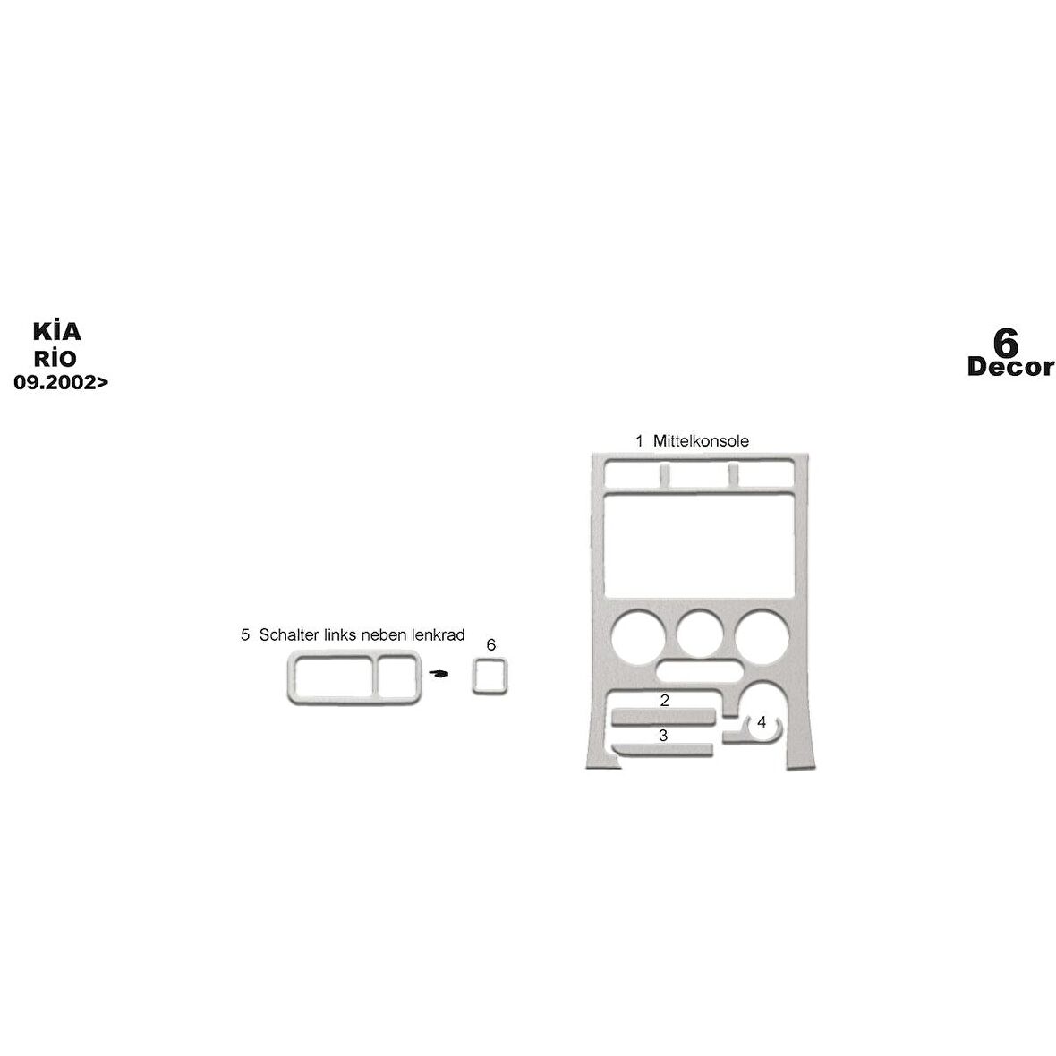 Meriç® Kia Rio Ön Torpido Kaplama 6 Parça 2002-2005