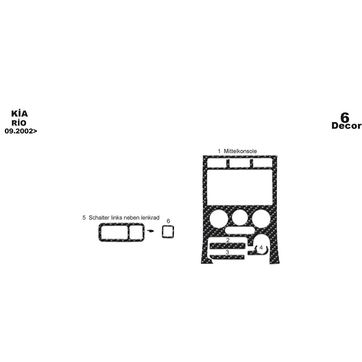 Meriç® Kia Rio Ön Torpido Kaplama 6 Parça 2002-2005