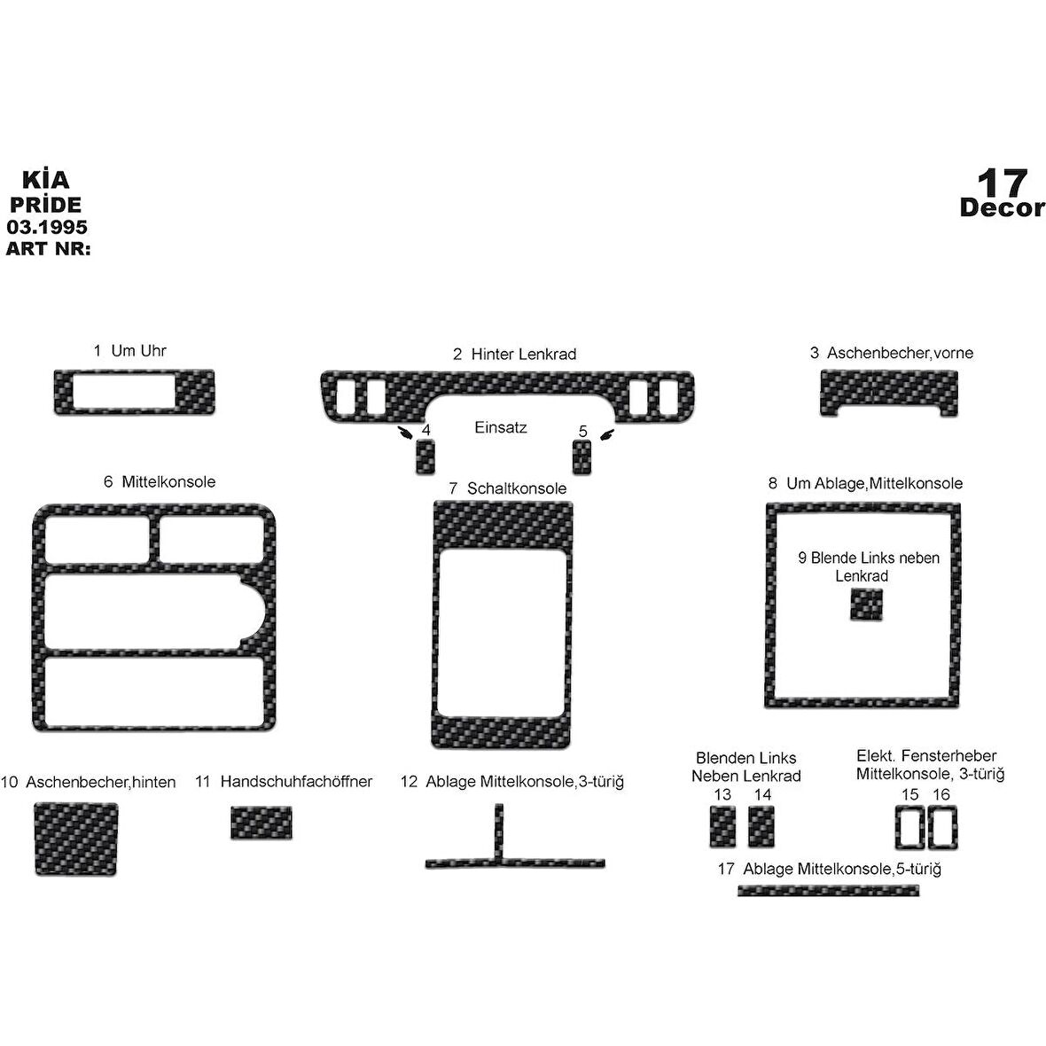 Meriç® Kia Pride Ön Torpido Kaplama 17 Parça 1995-2006